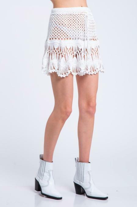 Golden Shores White Crochet Swim Cover-Up Mini Skirt -  BohoPink
