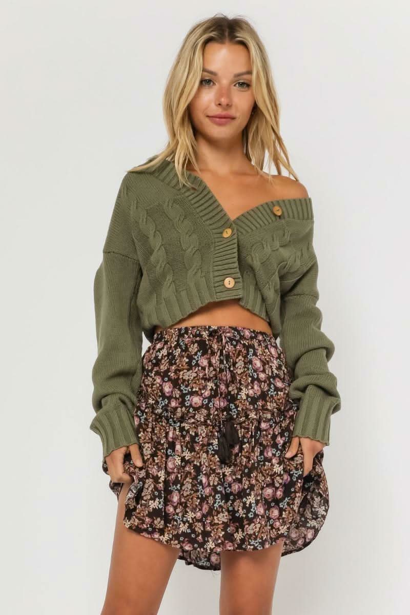 Olive Cropped Cardigan