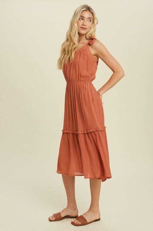 Brick Tie-Strap Midi Dress