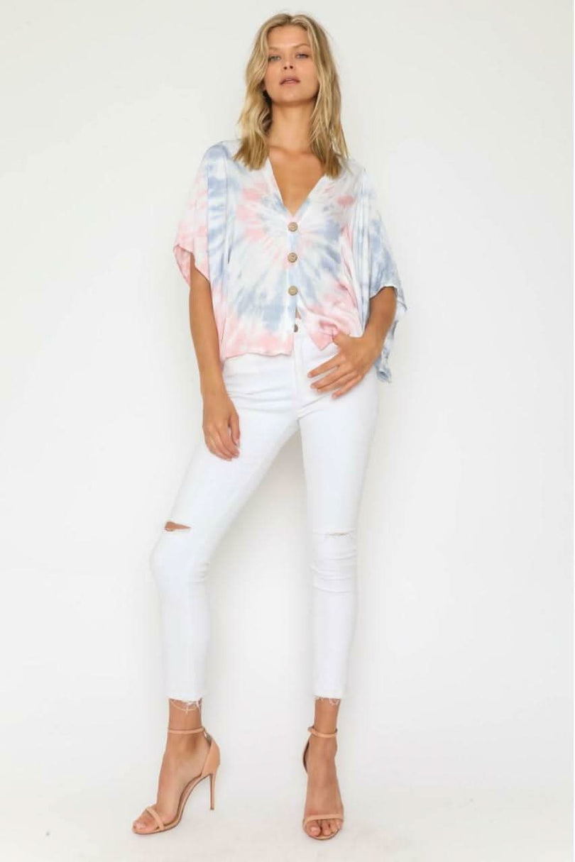 Pink and Blue Tie-Dye Top