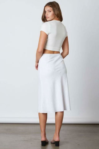 White elegant midi skirt for vacations - back view