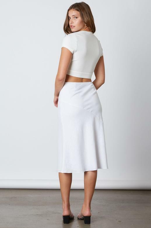 White Linen Bias Midi Skirt