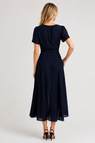 Come Together Navy Blue Midi Wrap Dress - Back View