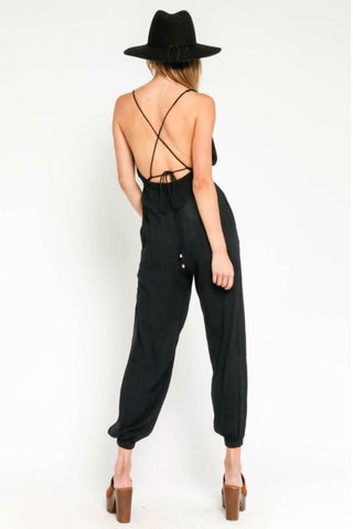 San Remo Black Backless Jumpsuit  Back View