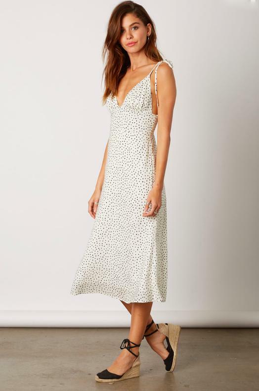 After My Heart White Speck Print Midi Dress -  BohoPink