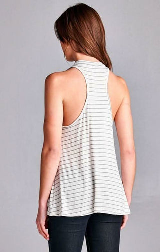 Walk The Line Ivory Striped Mock Neck Swing Top - Back View