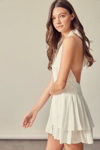 Tracie White Halter Romper - Side View - White Romper Dresses