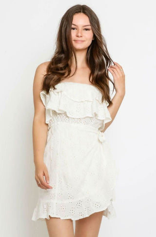 Sunshine Will Follow White Eyelet Strapless Mini Dress - Front View