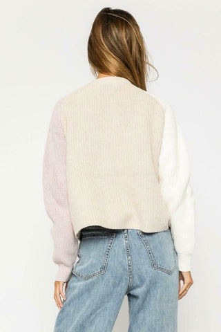 Katerina Lavender Colorblock Cardigan Sweater - Back View