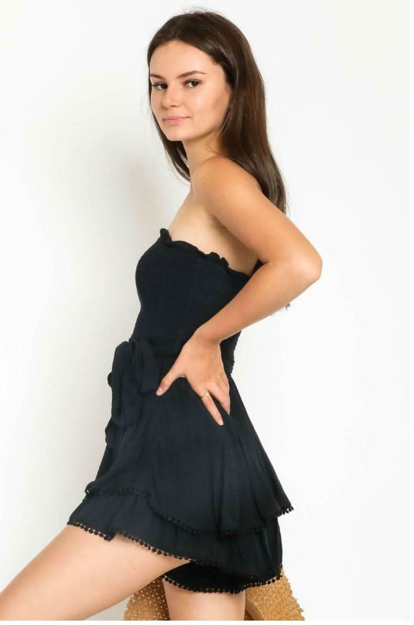 Bocca Black Smocked Strapless Romper -  BohoPink