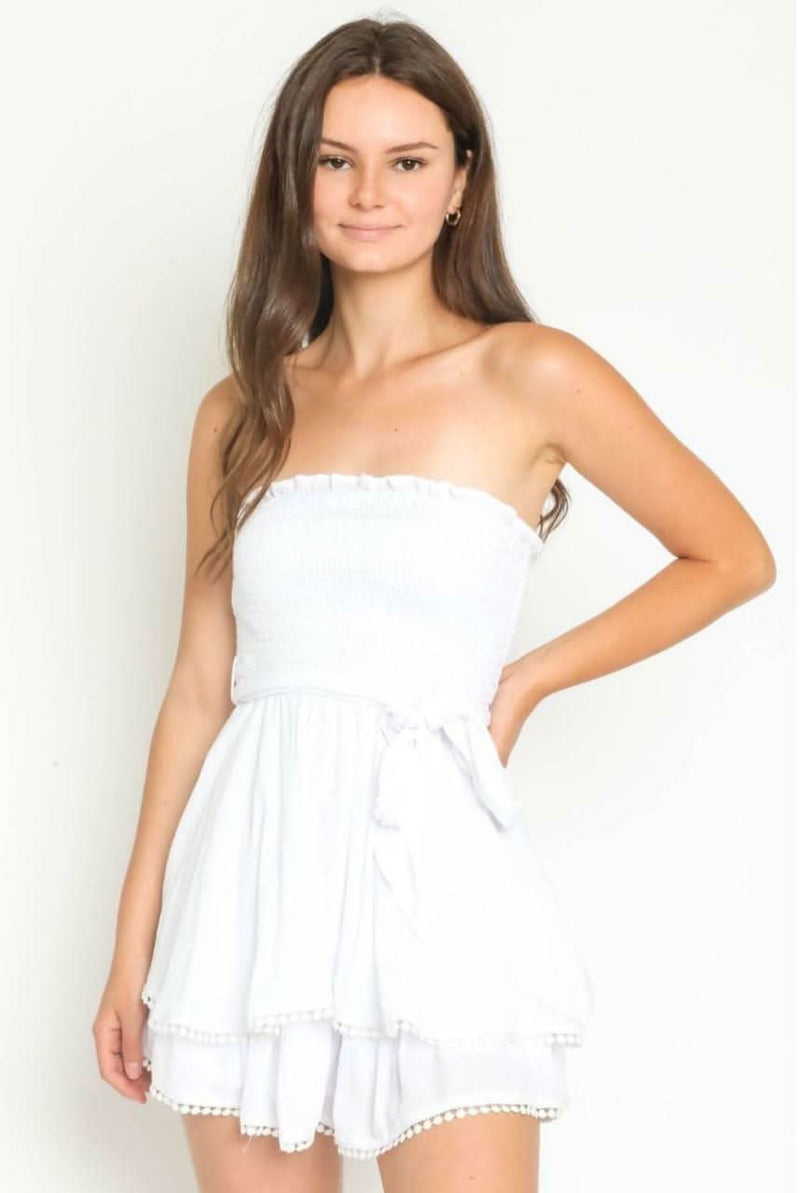 Bocca White Smocked Strapless Romper -  BohoPink