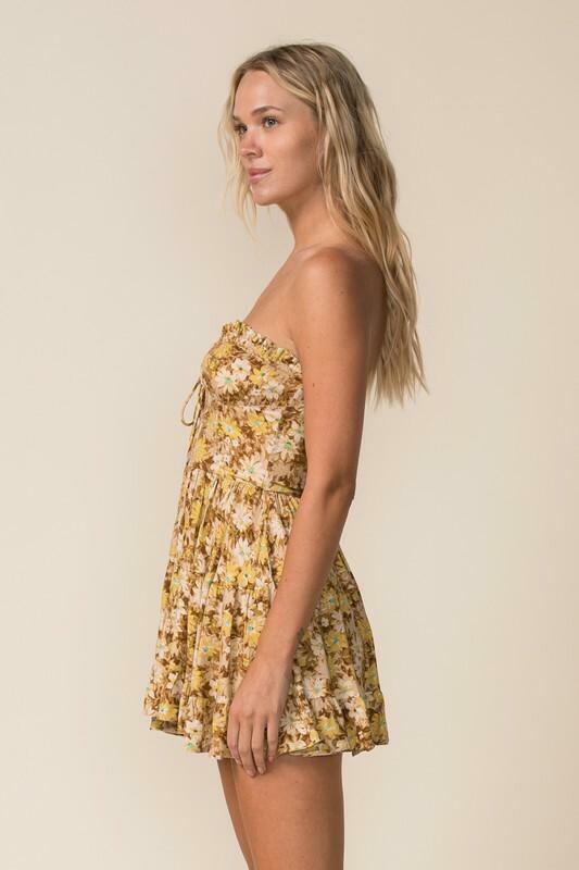 Blooming Love Yellow Floral Print Strapless Dress -  BohoPink