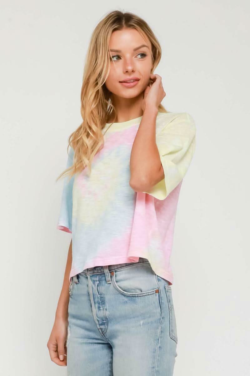 Groovy Vibes Girlfriend Pink and Blue Tie-Dye Cropped Tee -  BohoPink