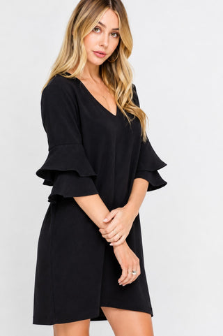 Jaqueline Black Ruffle Sleeve Shift Dress - Side View