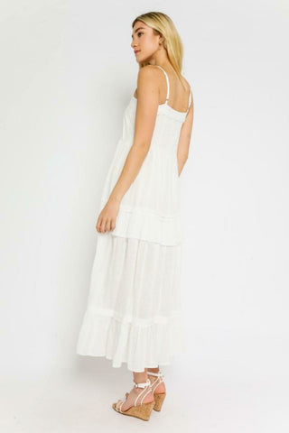 Melina White Tiered Midi Tank Dress - Back View