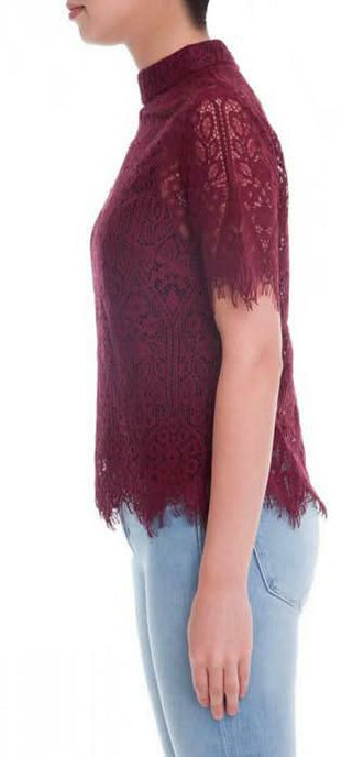  Burgundy Lace Short Sleeve Top - Side View