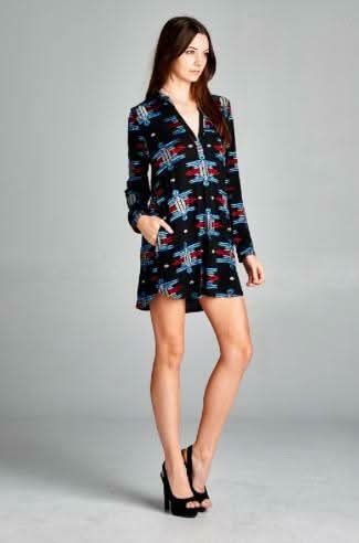 Desiree Embroidered Black Long Sleeve Tunic Dress -  BohoPink