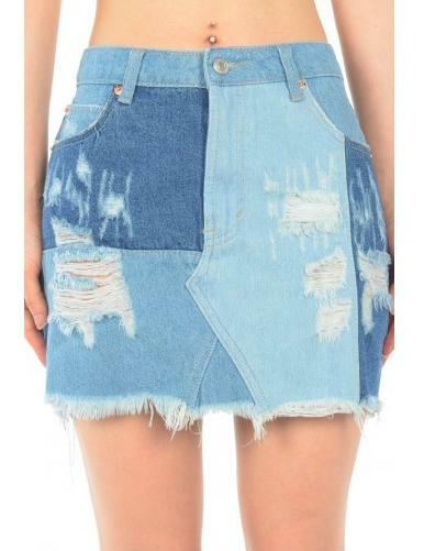Cute Denim Patchwork Mini Skirt