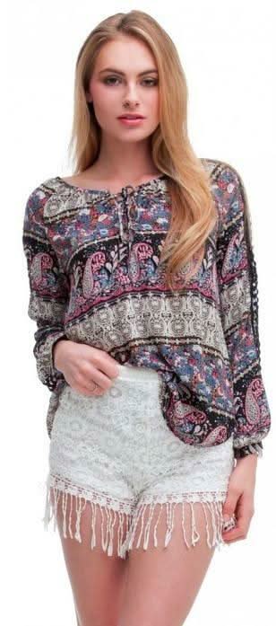 Paisley Print Peasant Blouse 