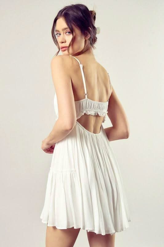 White Cami Ruffle Backless Dress