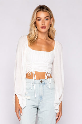 Je T'aime White Bubble Sleeve Crop Top a long sleeve white crop top