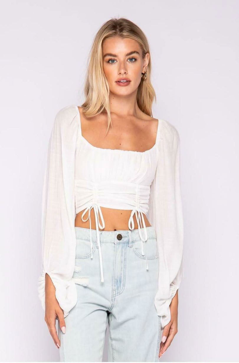 Je T'aime White Bubble Sleeve Crop Top a long sleeve white crop top