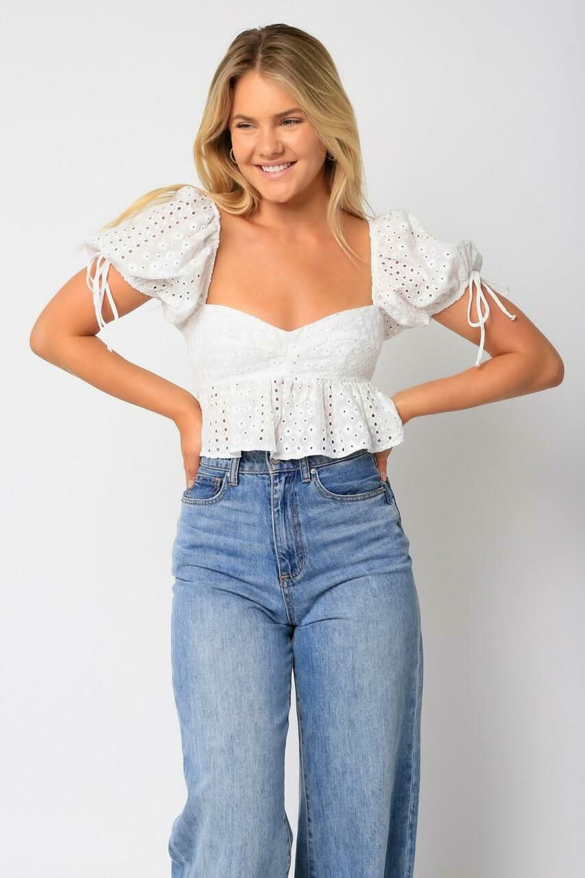 White Eyelet Babydoll Top