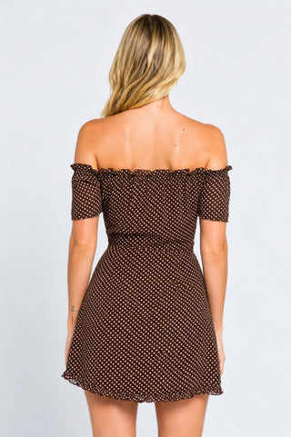 San Tropez Brown Polka Dot Off-the-Shoulder Mini Dress - Back View