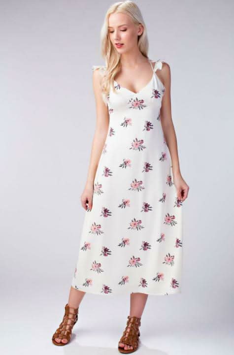 White Floral Midi Dress 