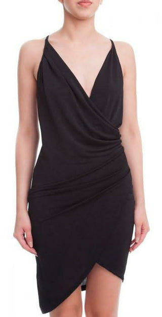 Jennifer Black Asymmetric Overlap Dress - front view