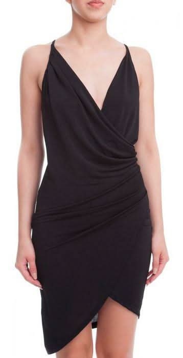 Jennifer Black Asymmetric Overlap Dress -  BohoPink