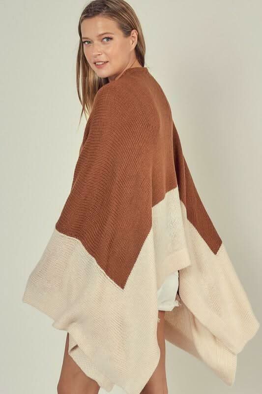 Colorblock Cape Poncho Cardigan