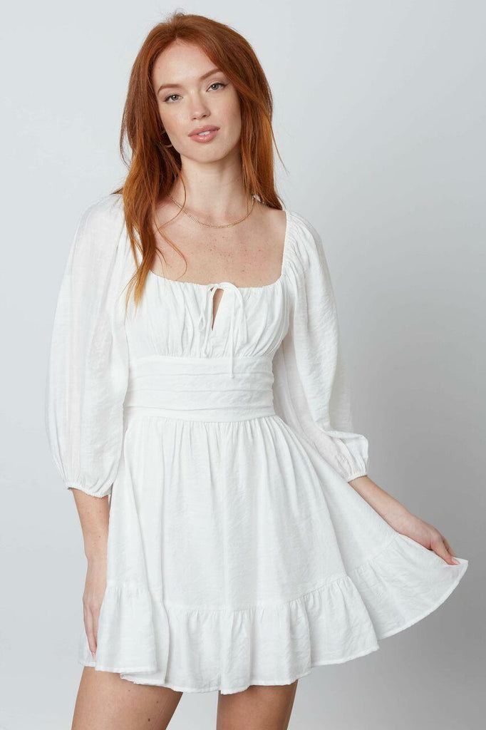 White Three-Quarter Sleeve Mini Dress 