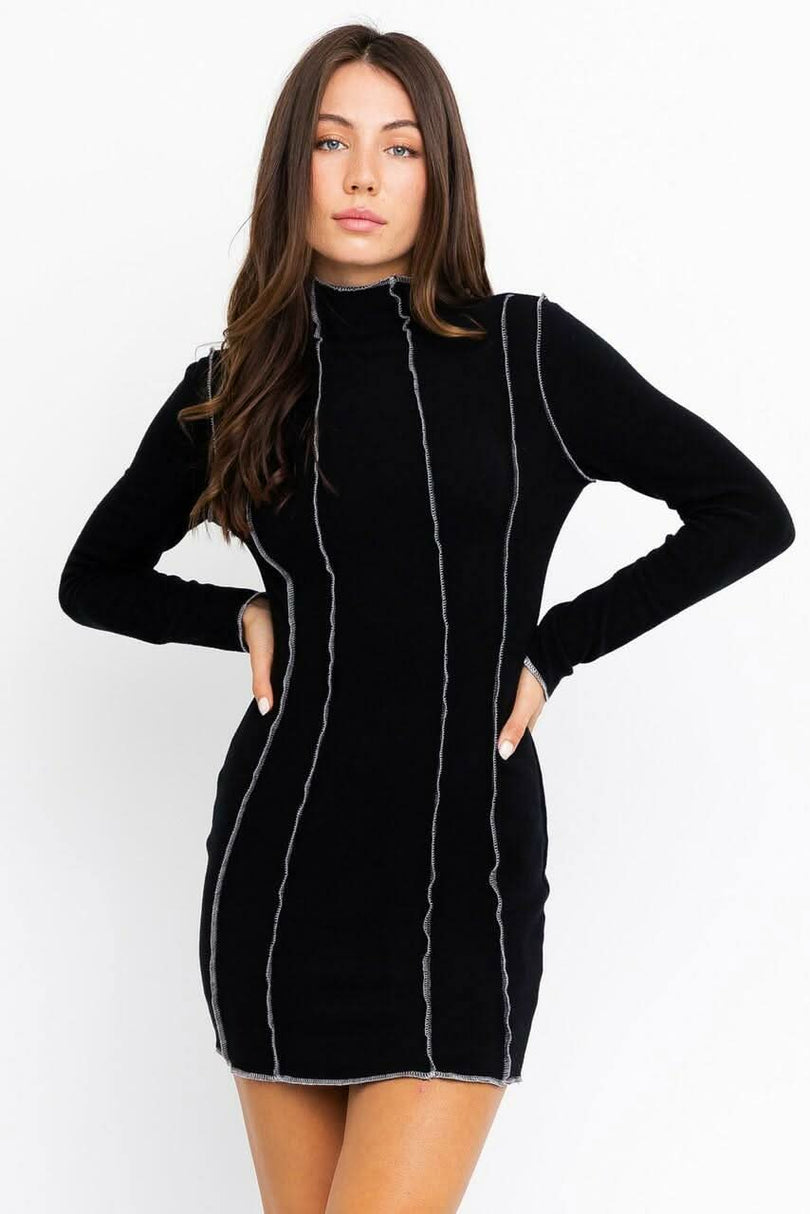 Black Mock Neck Bodycon Mini Dress