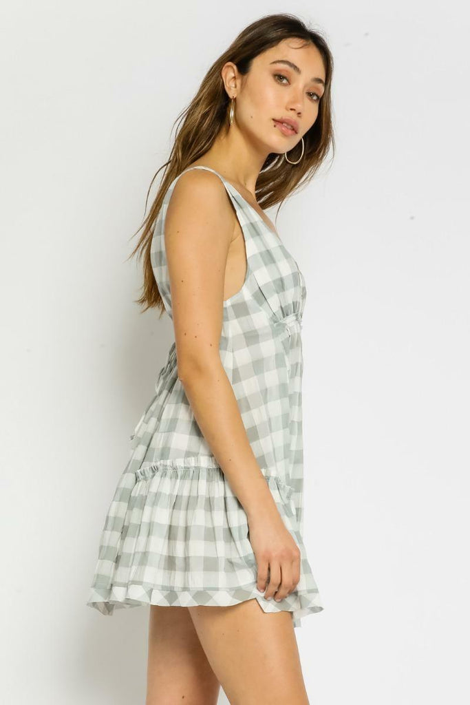 Mint and White Gingham Print Swing Dress