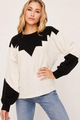 Just In Time Ivory and Black Colorblock Crew Neck Sweater - Outfit 
View