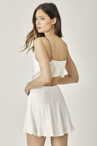 Selma White Satin Two-Piece Mini Dress side angle