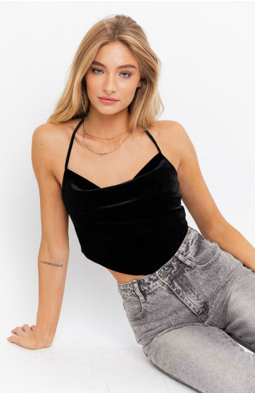 Black Velvet Scarf Top