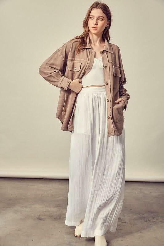 Good Time Dark Taupe Long Sleeve Button Down Top -  BohoPink