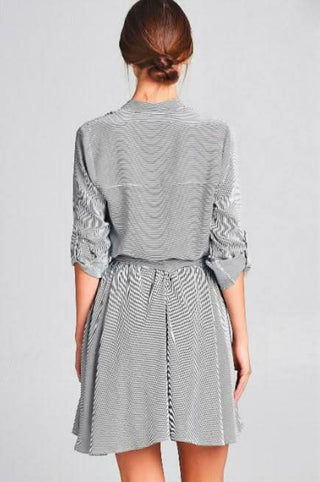Emily Black and White Striped Skater Shirt Dress back