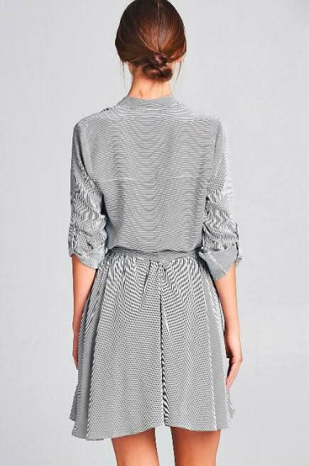 Emily Black and White Striped Skater Shirt Dress -  BohoPink