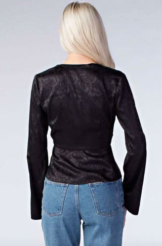 satin black going out top with waist tie