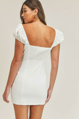 Athena White Cap Sleeve Bodycon Mini Dress back view