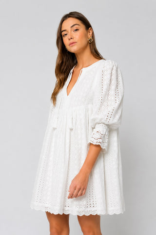 Edwina White Eyelet Shift Dress - Side Angle View