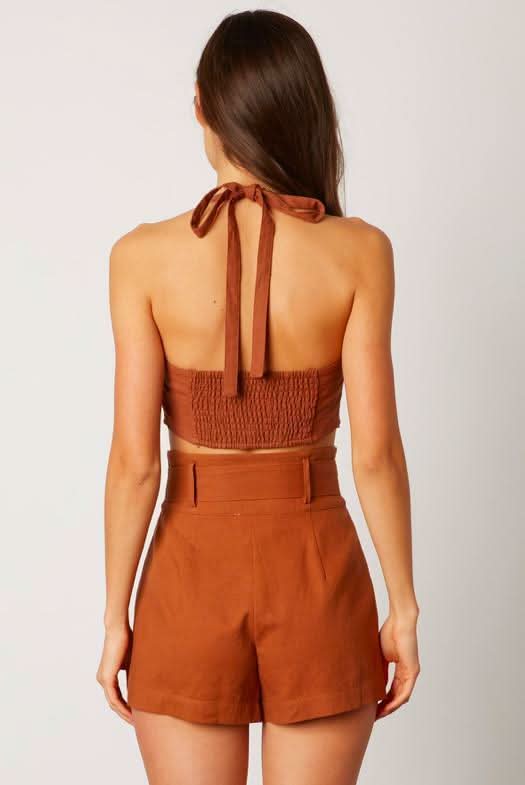Jamie Cocoa Halter Crop Top -  BohoPink