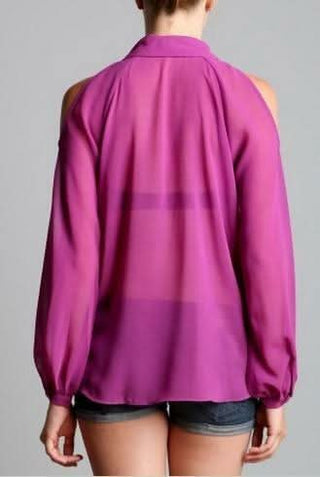 Empower Yourself Magenta Cold Shoulder Blouse - Back View