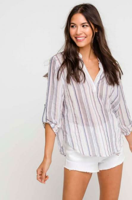 Striped Roll Tab Sleeve Shirt