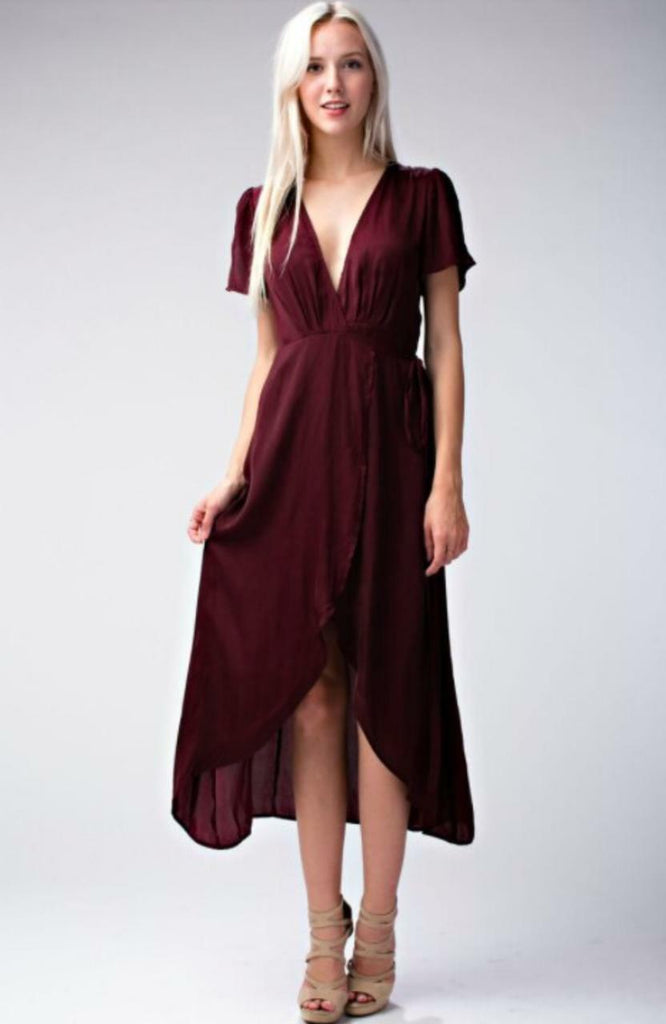 Burgundy Midi Wrap Dress 