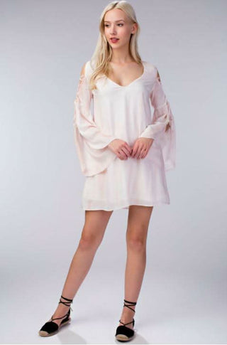 blush bell sleeve shift dress