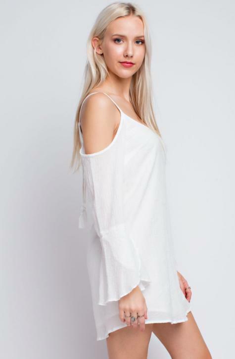 White cold shoulder dress